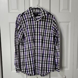 Apt. 9 Men's Purple and Black Checkered Casual Button Down Shirt